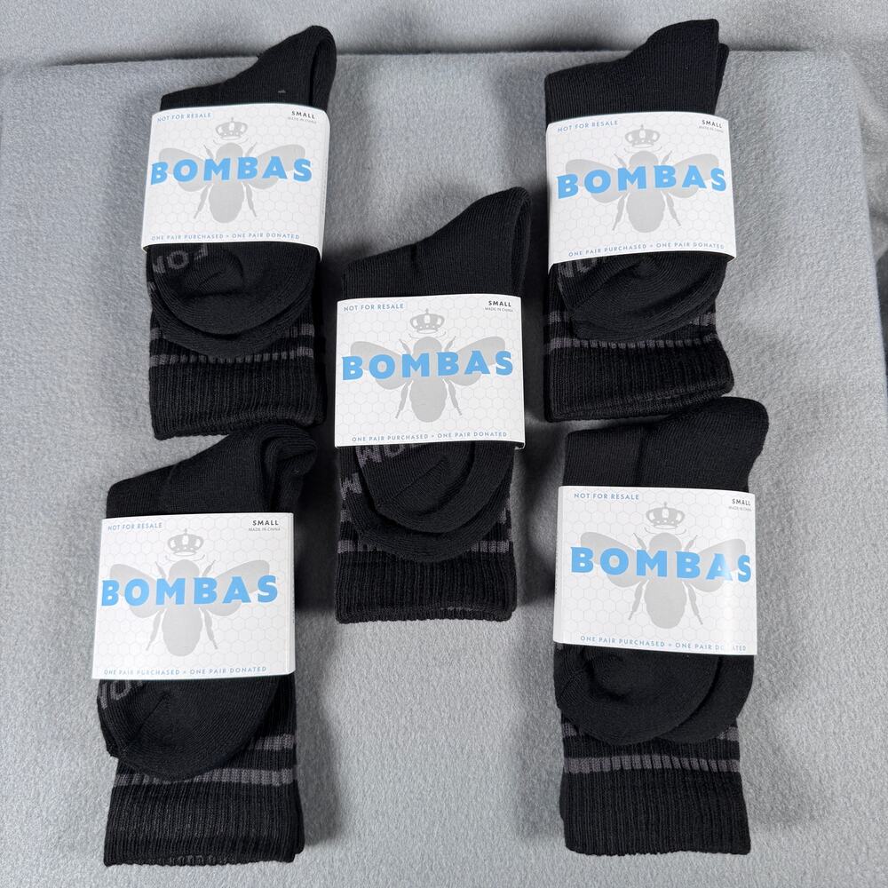 Bombas Small Black Donation Socks Honeycomb Arch Support Antimicrobial 5-Pack